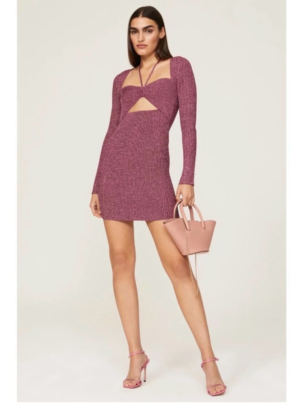 Ribbed Cutout Mini Dress in Dusty Mauve